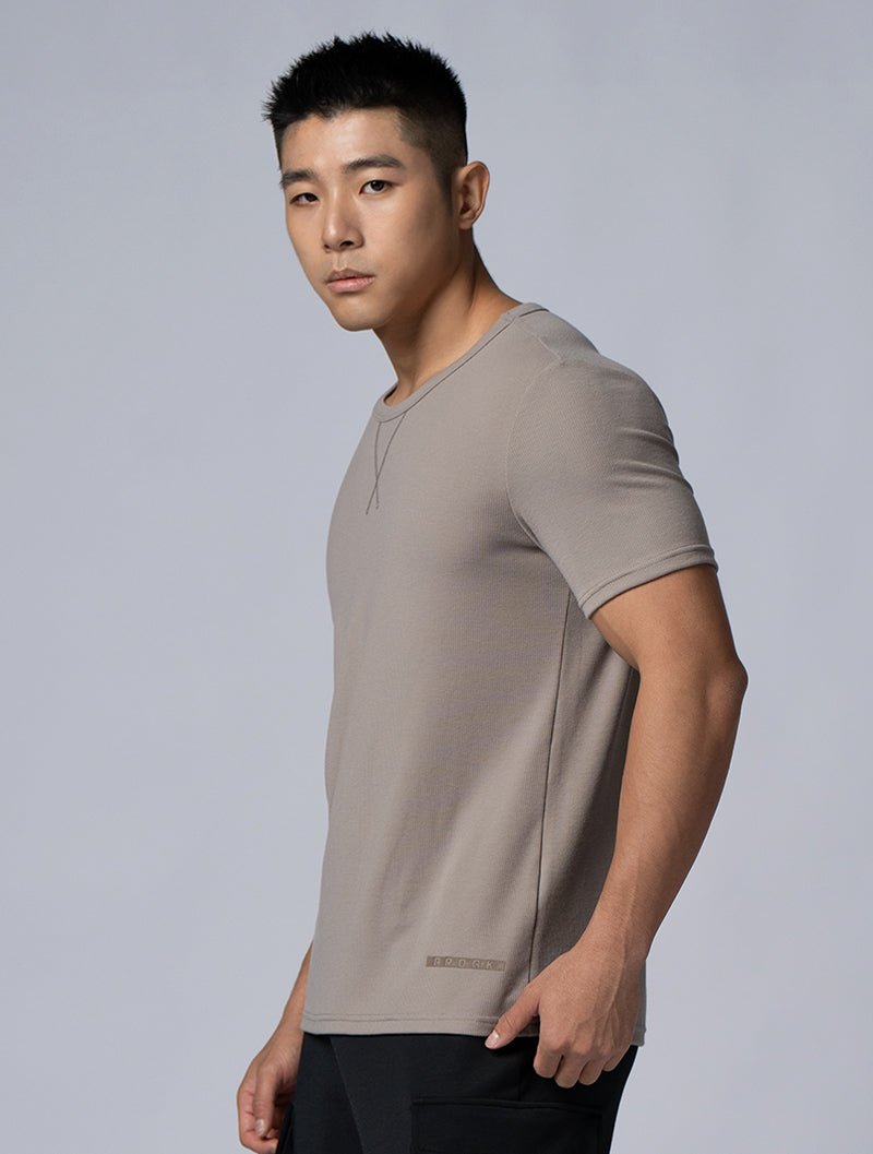 Tencel - RIB™圓領羅紋短袖上衣 (深卡其) - AROAK 機能健身服飾 | 專為健人打造