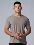 Tencel - RIB™圓領羅紋短袖上衣 (深卡其) - AROAK 機能健身服飾 | 專為健人打造