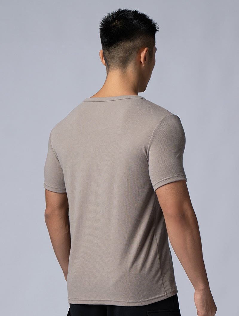 Tencel - RIB™圓領羅紋短袖上衣 (深卡其) - AROAK 機能健身服飾 | 專為健人打造