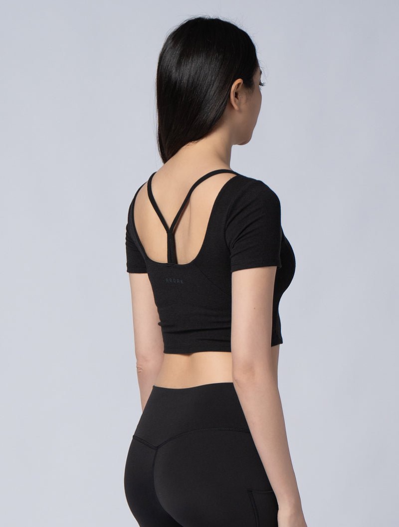 Tencel - RIB™ Y字流線BraTop 24 - 2 (黑) - AROAK 機能健身服飾 | 專為健人打造