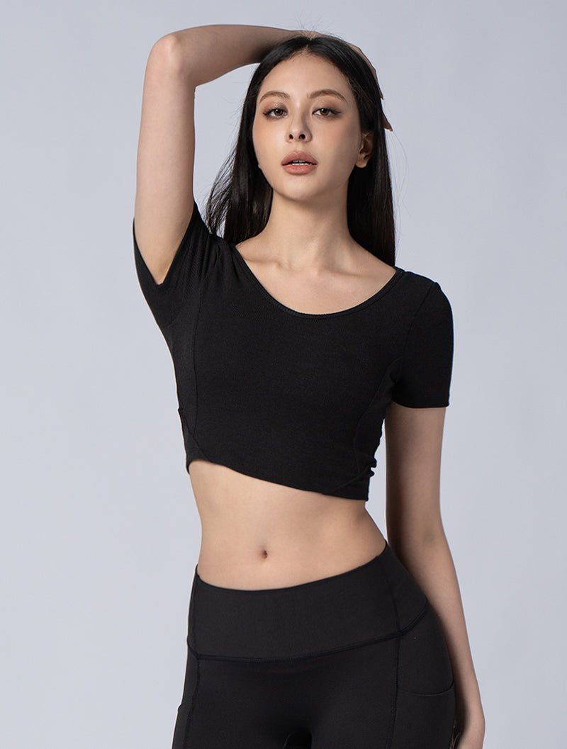 Tencel - RIB™ Y字流線BraTop 24 - 2 (黑) - AROAK 機能健身服飾 | 專為健人打造