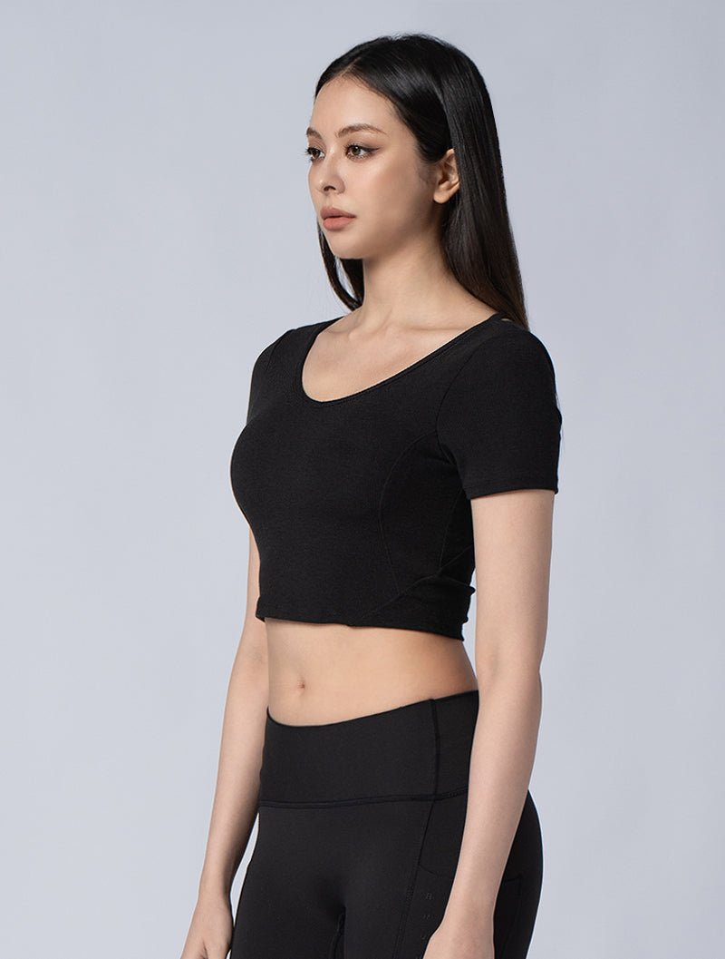Tencel - RIB™ Y字流線BraTop 24 - 2 (黑) - AROAK 機能健身服飾 | 專為健人打造