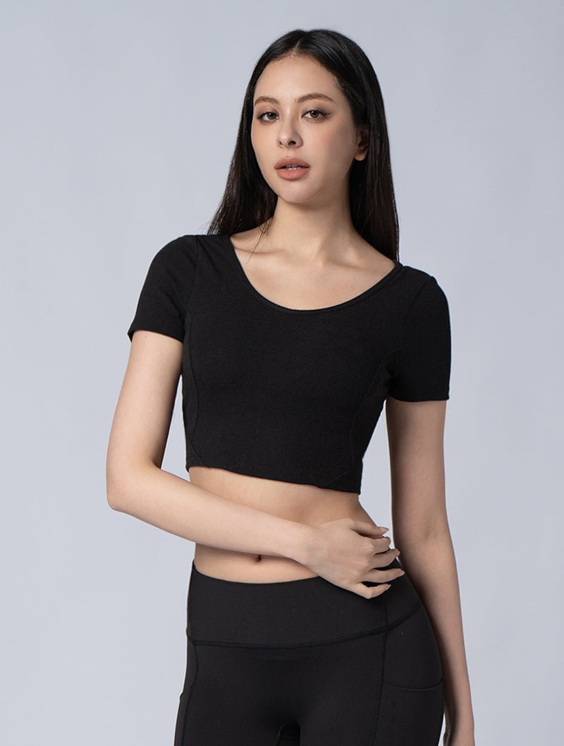 Tencel - RIB™ Y字流線BraTop 24 - 2 (黑) - AROAK 機能健身服飾 | 專為健人打造