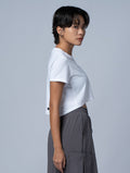 TENCEL™-SGL 動感流線短版上衣 (白) - AROAK 機能健身服飾 | 專為健人打造