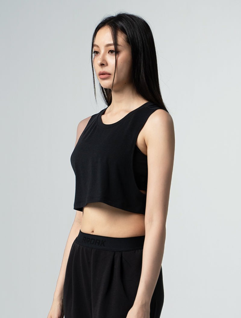 TENCEL™ - SGL側挖短版背心 25 - 1 (黑) - AROAK 機能健身服飾 | 專為健人打造