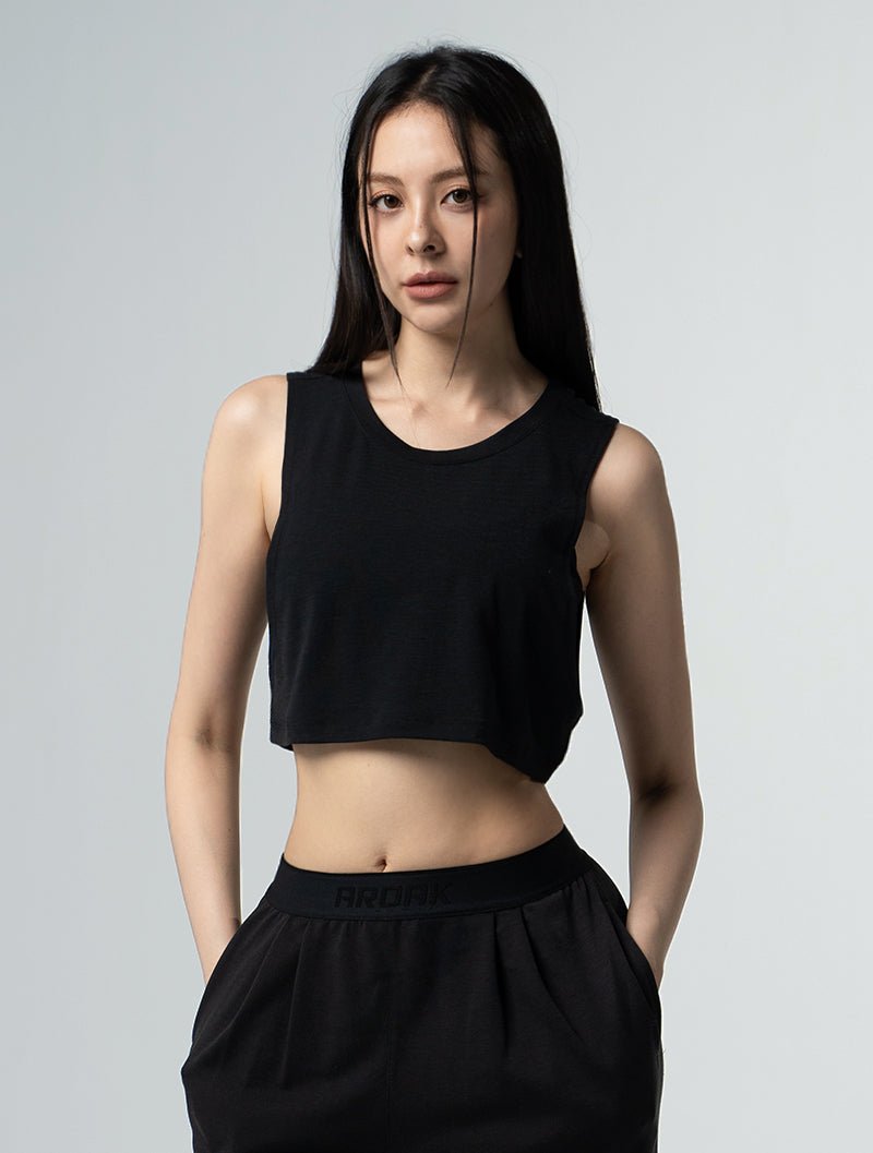 TENCEL™ - SGL側挖短版背心 25 - 1 (黑) - AROAK 機能健身服飾 | 專為健人打造