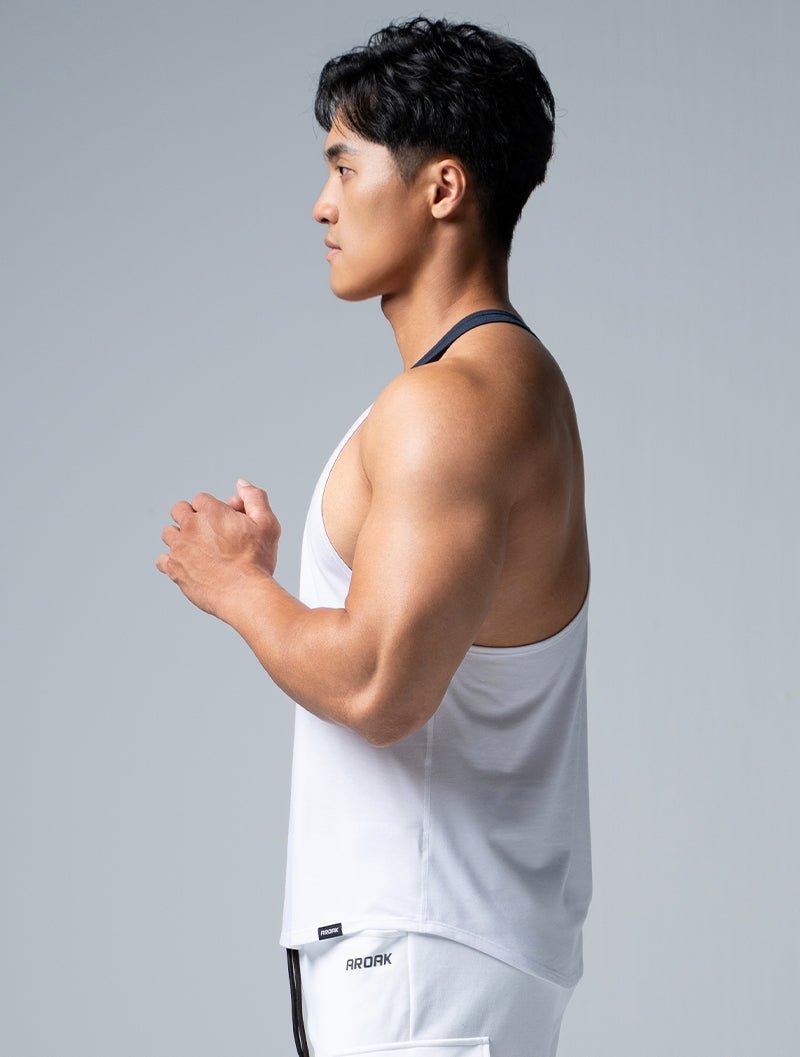 TENCEL™-SGL 休閒挖背背心 (白) - AROAK 機能健身服飾 | 專為健人打造