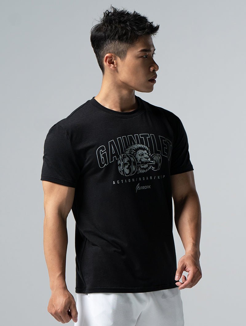 TENCEL™ - SGL 獅王覺醒短袖上衣 (黑) - AROAK 機能健身服飾 | 專為健人打造