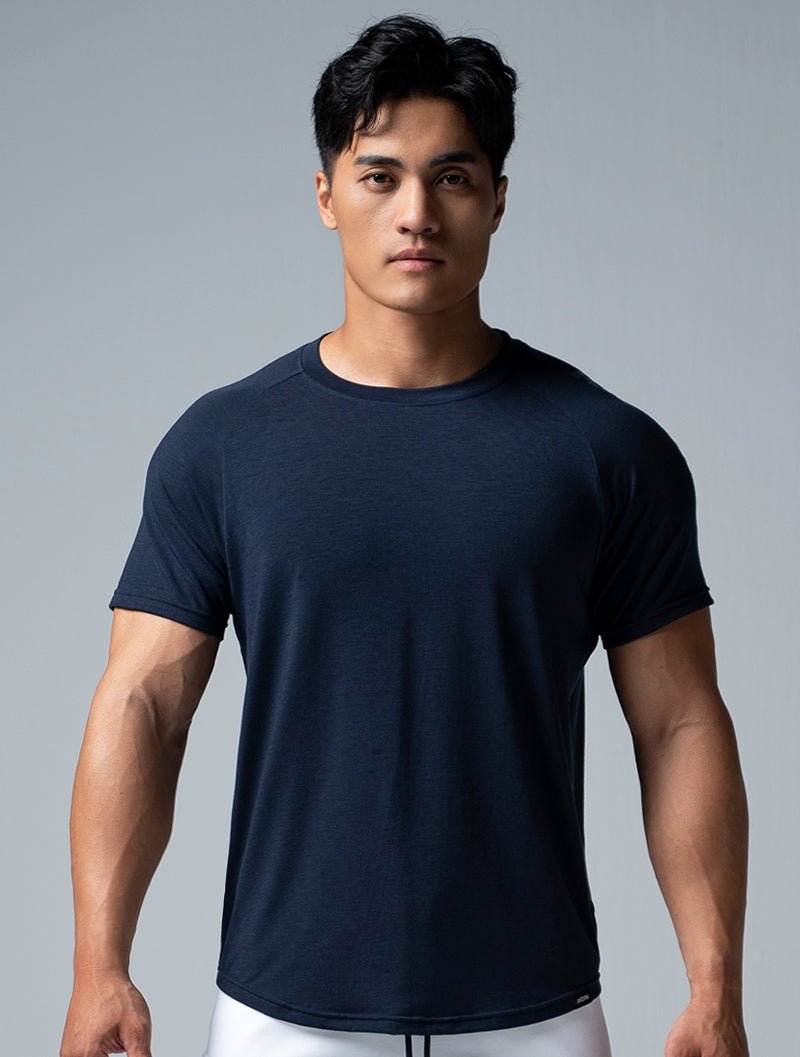 TENCEL™-SGL 休閒拉克蘭短袖上衣 (深藍) - AROAK 機能健身服飾 | 專為健人打造
