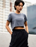 TENCEL™-SGL 動感流線短版上衣 (黑) - AROAK 機能健身服飾 | 專為健人打造