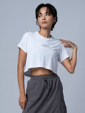 TENCEL™-SGL 動感流線短版上衣 (白) - AROAK 機能健身服飾 | 專為健人打造