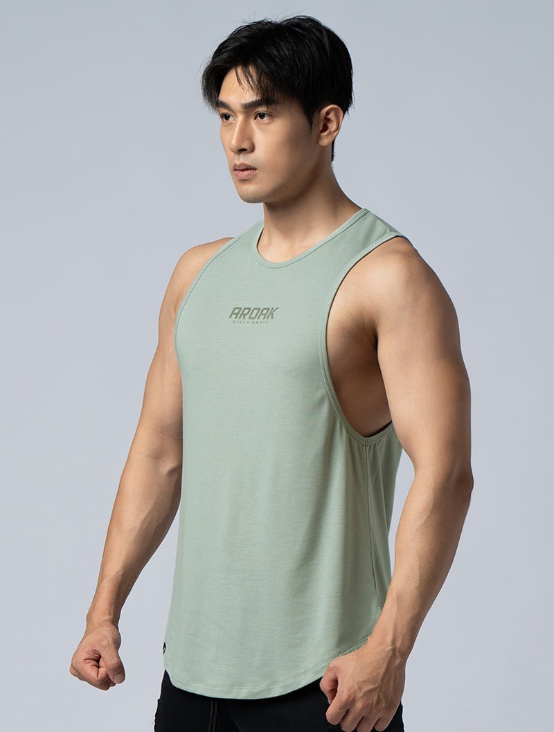 TENCEL - SGL™ 植絨機能天絲圓弧背心 (灰綠) - AROAK 機能健身服飾 | 專為健人打造