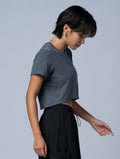 TENCEL™-SGL 動感流線短版上衣 (水泥灰) - AROAK 機能健身服飾 | 專為健人打造