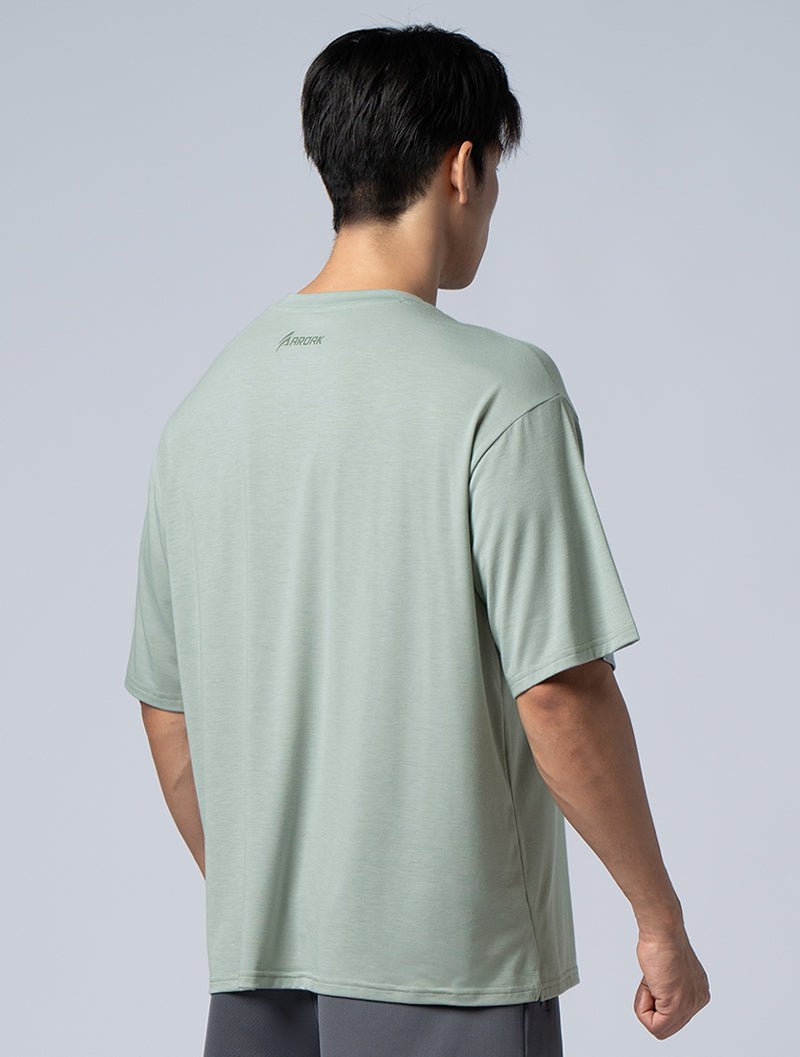 TENCEL - SGL™ 植絨OVERSIZED機能天絲短袖上衣 (灰綠) - AROAK 機能健身服飾 | 專為健人打造