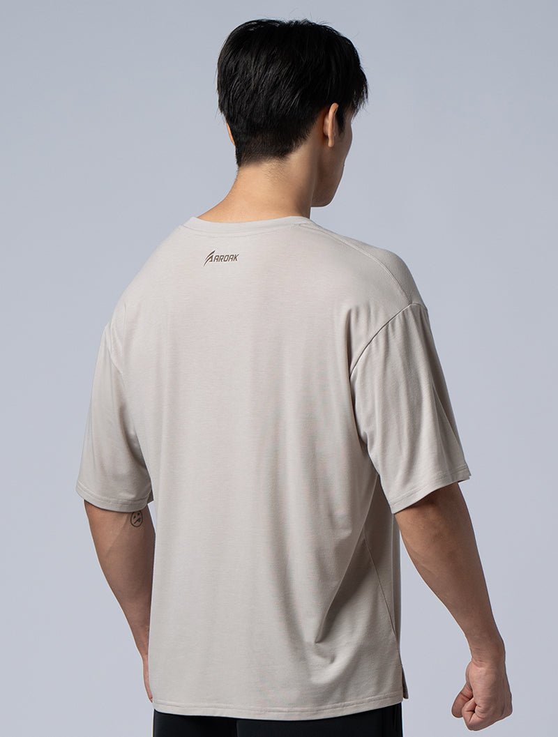 TENCEL - SGL™ 植絨OVERSIZED機能天絲短袖上衣 (卡其) - AROAK 機能健身服飾 | 專為健人打造