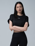 TuckAir™ 寬袖束口短版上衣 (黑) - AROAK 機能健身服飾 | 專為健人打造
