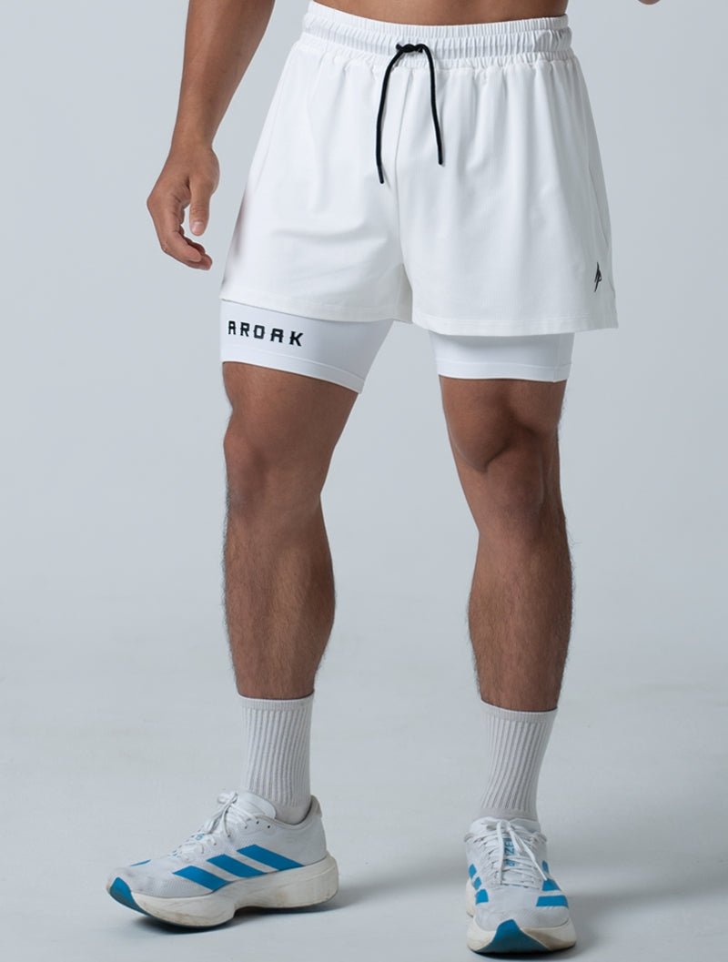 TuckAir™ 兩件式訓練短褲 (白) - AROAK 機能健身服飾 | 專為健人打造
