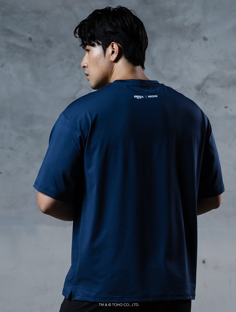 哥吉拉VS.摩斯拉機能短袖上衣 (深藍) - AROAK 機能健身服飾 | 專為健人打造