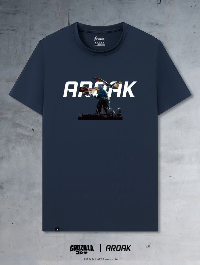 哥吉拉VS.摩斯拉機能短袖上衣 (深藍) - AROAK 機能健身服飾 | 專為健人打造