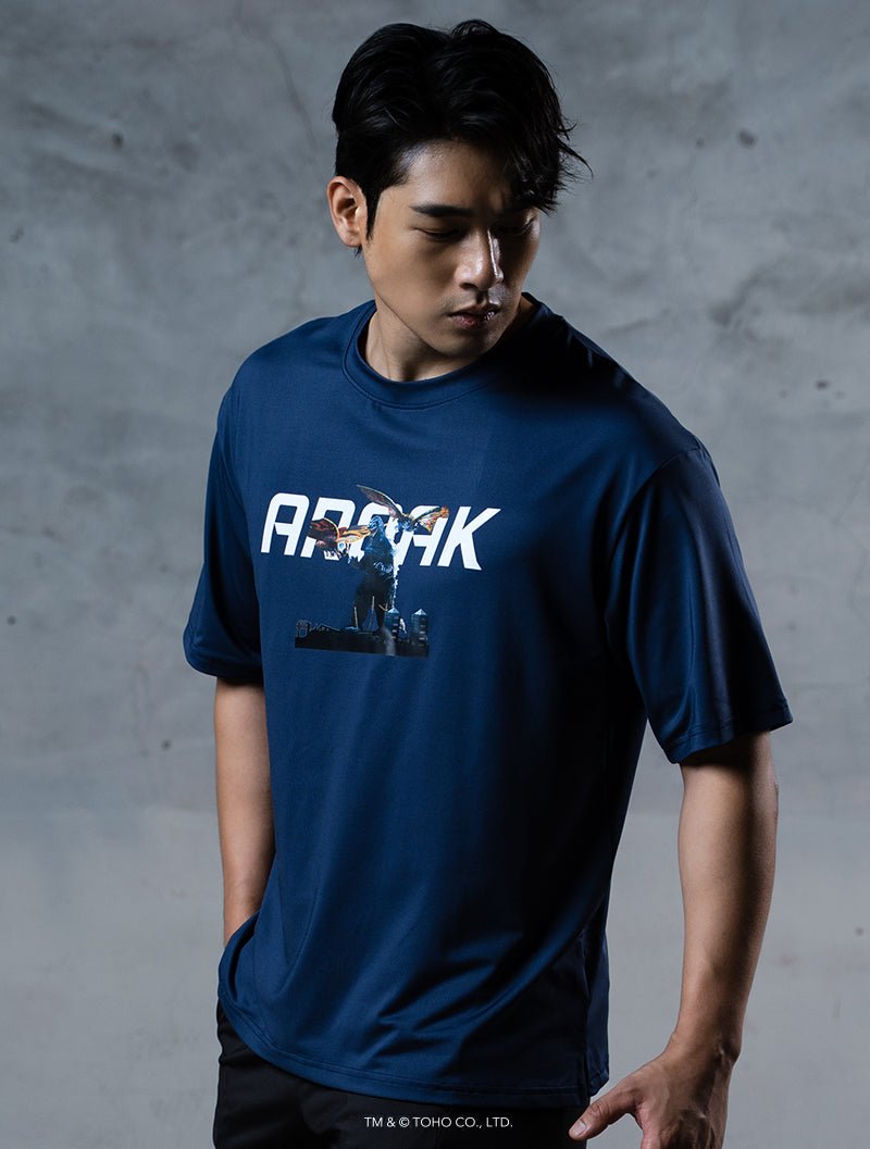 哥吉拉VS.摩斯拉機能短袖上衣 (深藍) - AROAK 機能健身服飾 | 專為健人打造
