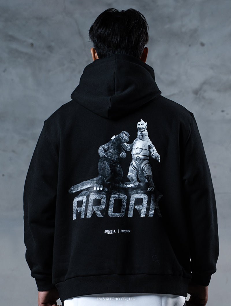 哥吉拉VS.機械哥吉拉休閒連帽上衣 (黑) - AROAK 機能健身服飾 | 專為健人打造