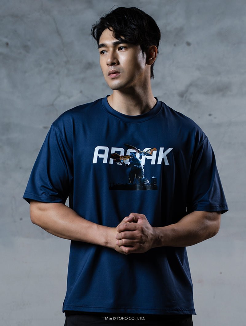哥吉拉VS.摩斯拉機能短袖上衣 (深藍) - AROAK 機能健身服飾 | 專為健人打造