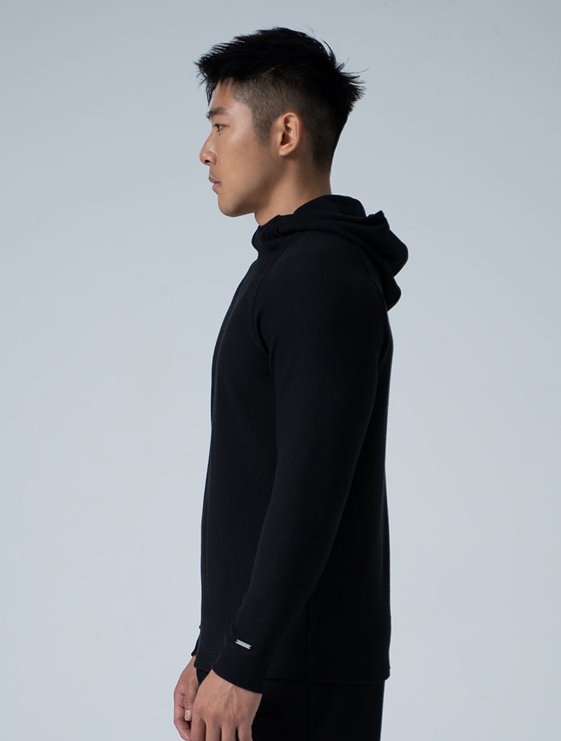 Wafflux™ 雲感連帽上衣 (黑) - AROAK 機能健身服飾 | 專為健人打造