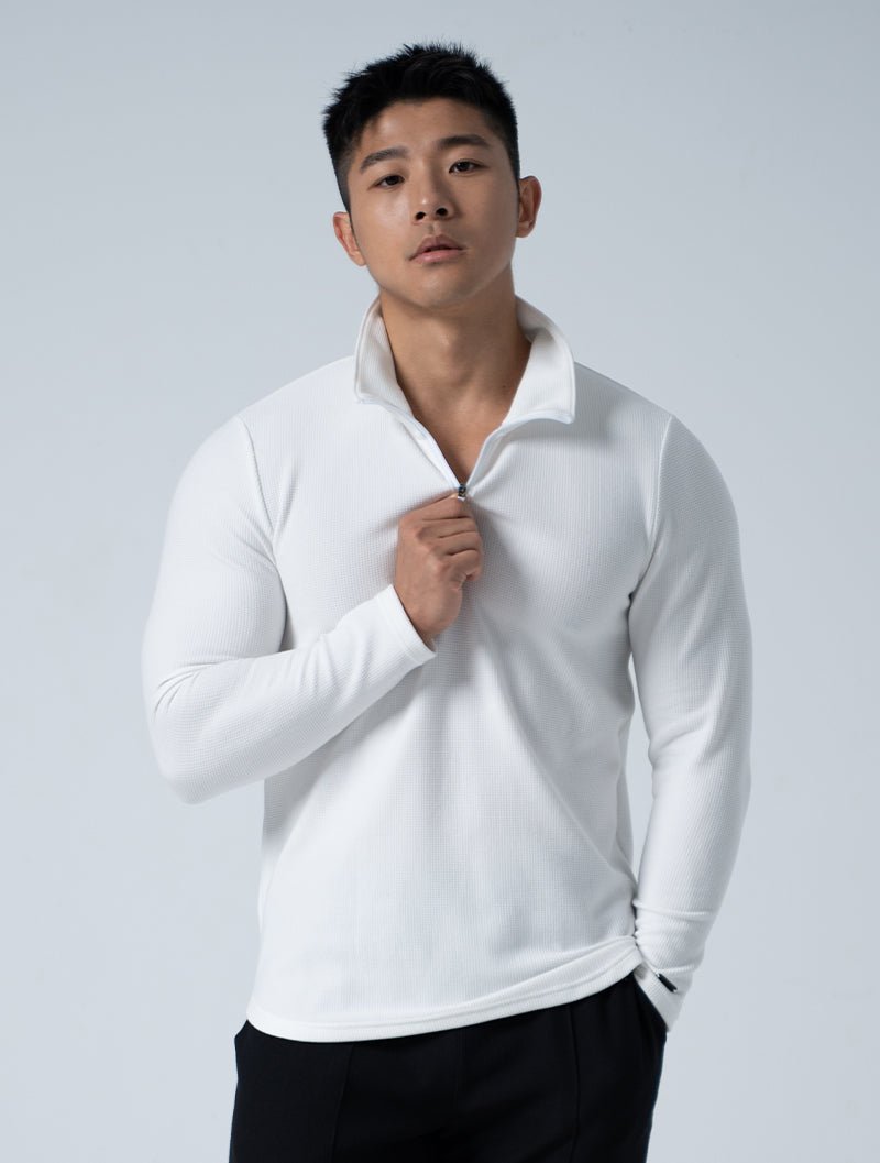 Wafflux™ 雲感半開襟上衣 (白) - AROAK 機能健身服飾 | 專為健人打造