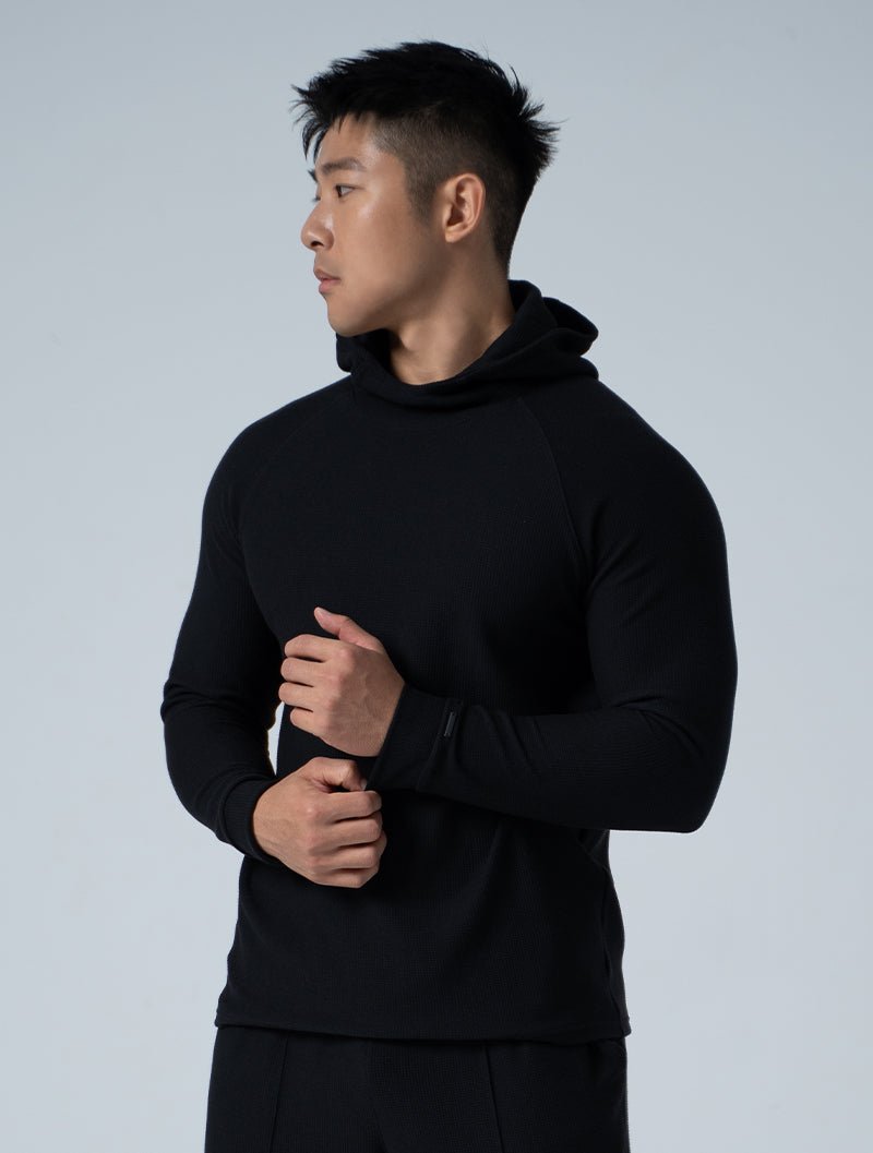 Wafflux™ 雲感連帽上衣 (黑) - AROAK 機能健身服飾 | 專為健人打造