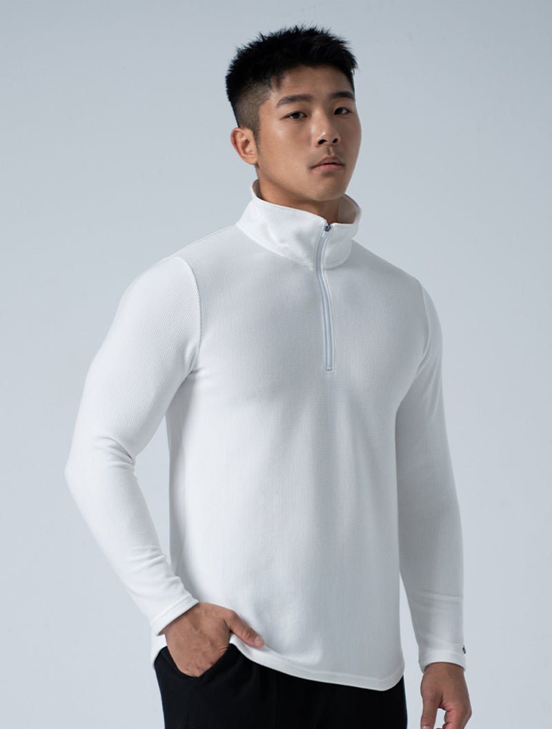 Wafflux™ 雲感半開襟上衣 (白) - AROAK 機能健身服飾 | 專為健人打造