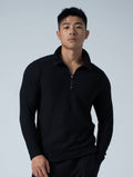 Wafflux™ 雲感半開襟上衣 (黑) - AROAK 機能健身服飾 | 專為健人打造