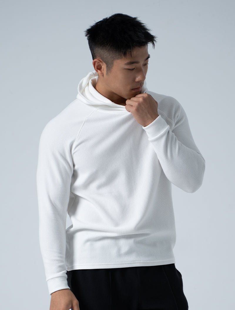 Wafflux™ 雲感連帽上衣 (白) - AROAK 機能健身服飾 | 專為健人打造