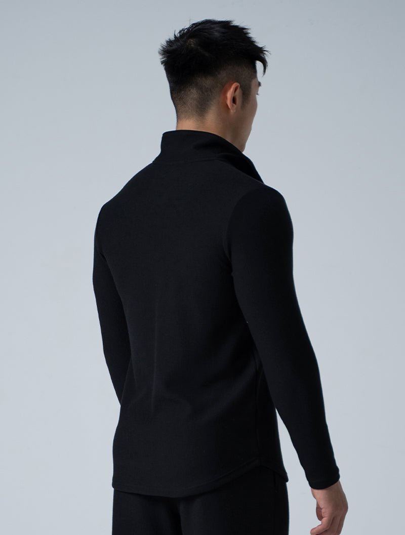 Wafflux™ 雲感半開襟上衣 (黑) - AROAK 機能健身服飾 | 專為健人打造