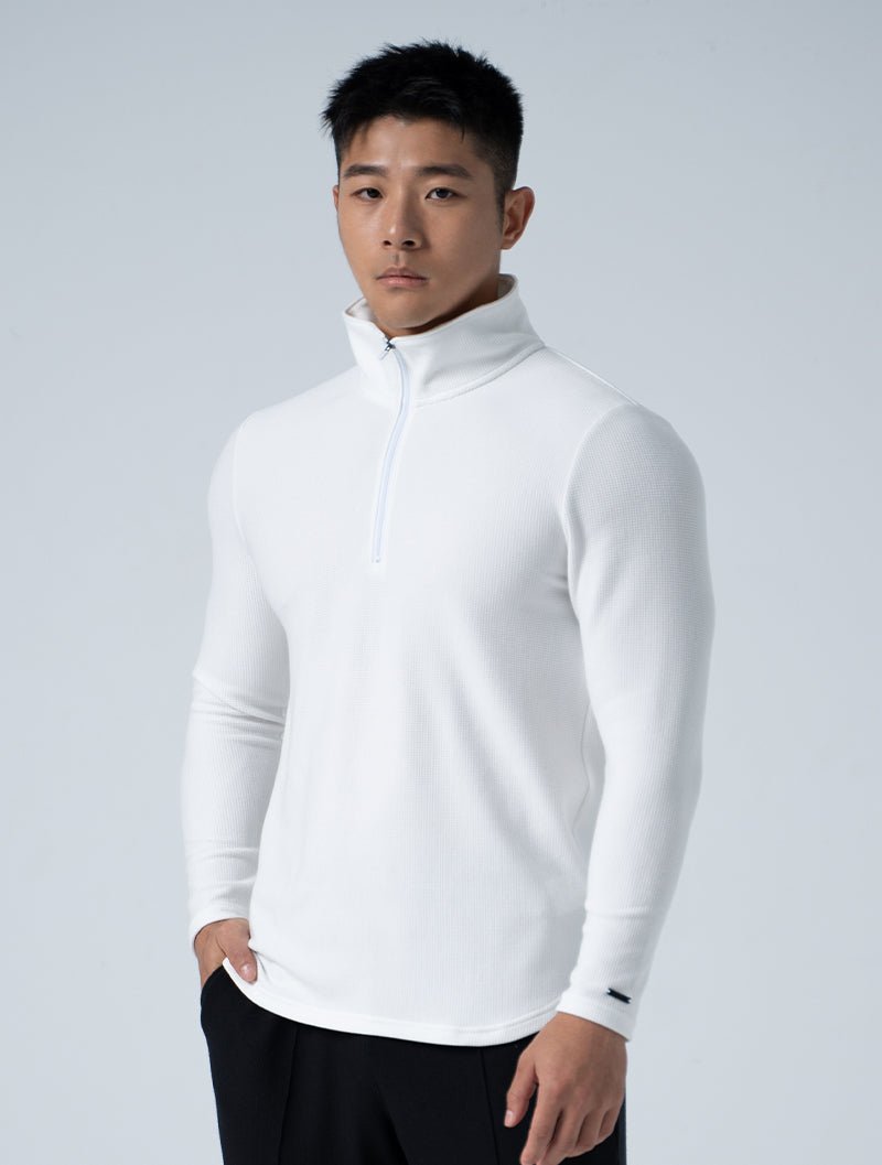 Wafflux™ 雲感半開襟上衣 (白) - AROAK 機能健身服飾 | 專為健人打造