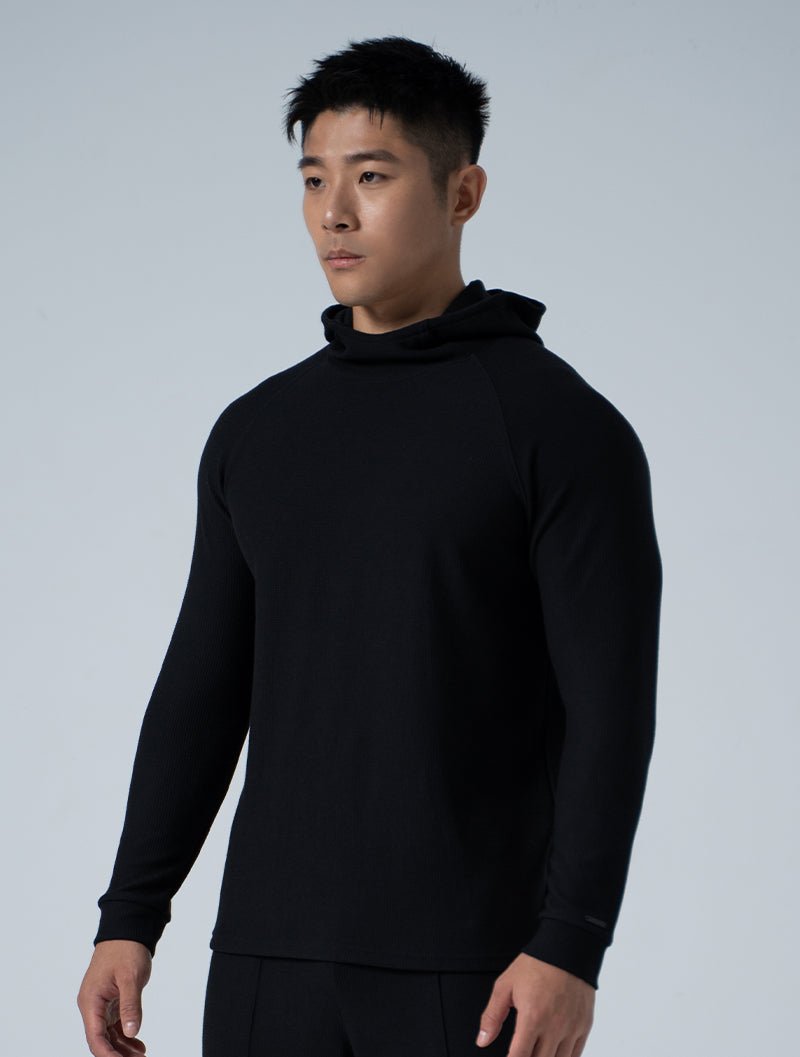 Wafflux™ 雲感連帽上衣 (黑) - AROAK 機能健身服飾 | 專為健人打造