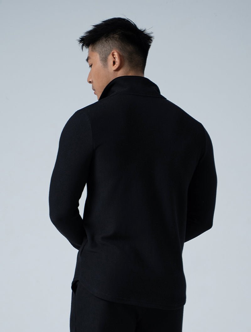 Wafflux™ 雲感半開襟上衣 (黑) - AROAK 機能健身服飾 | 專為健人打造