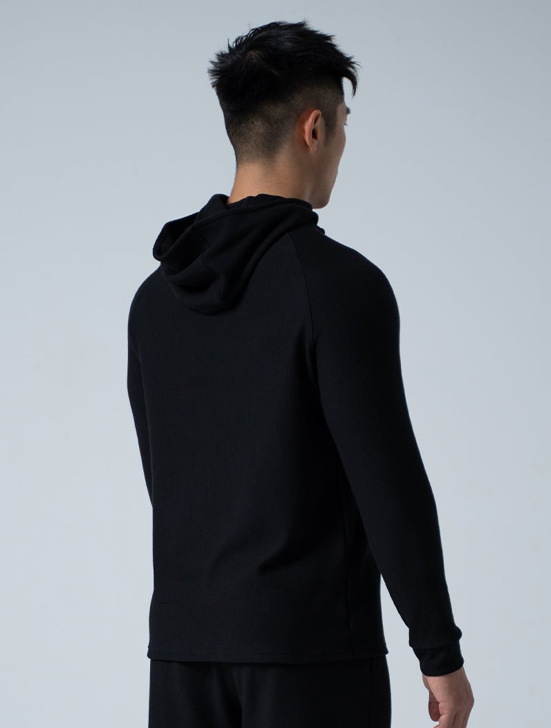 Wafflux™ 雲感連帽上衣 (黑) - AROAK 機能健身服飾 | 專為健人打造