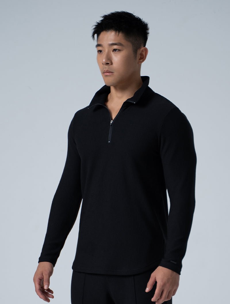 Wafflux™ 雲感半開襟上衣 (黑) - AROAK 機能健身服飾 | 專為健人打造