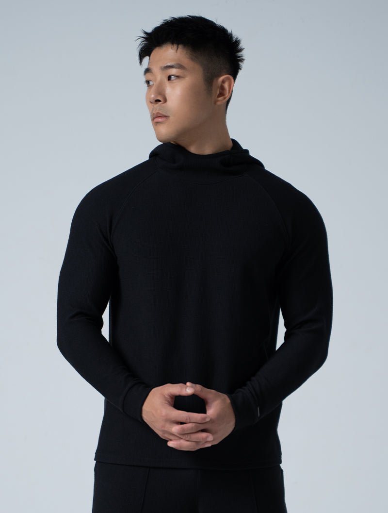 Wafflux™ 雲感連帽上衣 (黑) - AROAK 機能健身服飾 | 專為健人打造
